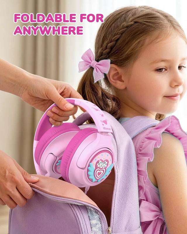 Alt view image 7 of 7 - C371 Kids Headphones with Cord for School Boys Girls Travel Gift SafeSound Tech3.0, Stereo Sound, 3.5mm Jack, Foldable, Durable Headband, Safe Wired Headphones for Kids, Macaron Pink