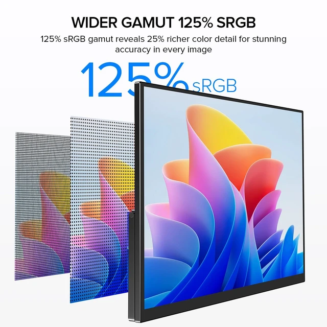 Alt view image 3 of 7 - 17.5" Portable Monitor, 125% sRGB, 400 Nits IPS Display 1920×1200 FHD, 16:10, USB-C & HDMI, Adjustable Stand, Eye Care Screen Extender for Laptop, MacBook & Gaming
