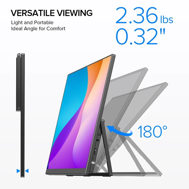 Alt view image 4 of 7 - 17.5" Portable Monitor, 125% sRGB, 400 Nits IPS Display 1920×1200 FHD, 16:10, USB-C & HDMI, Adjustable Stand, Eye Care Screen Extender for Laptop, MacBook & Gaming