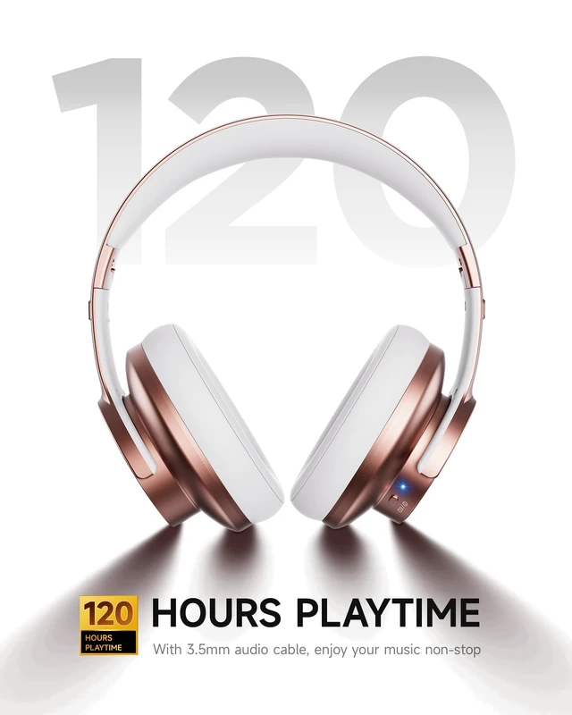 Alt view image 3 of 7 - B8 Wireless Bluetooth Headphones, 120H Playtime, 3EQ Modes, Rose Gold Over-Ear, Built-in Microphone, Multipoint Connection, Foldable, Button & Touch Controls, for Travel Home Office Phone PC