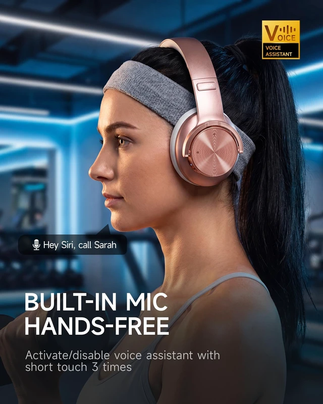 Alt view image 4 of 7 - B8 Wireless Bluetooth Headphones, 120H Playtime, 3EQ Modes, Rose Gold Over-Ear, Built-in Microphone, Multipoint Connection, Foldable, Button & Touch Controls, for Travel Home Office Phone PC