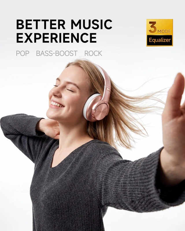 Alt view image 2 of 7 - B8 Wireless Bluetooth Headphones, 120H Playtime, 3EQ Modes, Rose Gold Over-Ear, Built-in Microphone, Multipoint Connection, Foldable, Button & Touch Controls, for Travel Home Office Phone PC