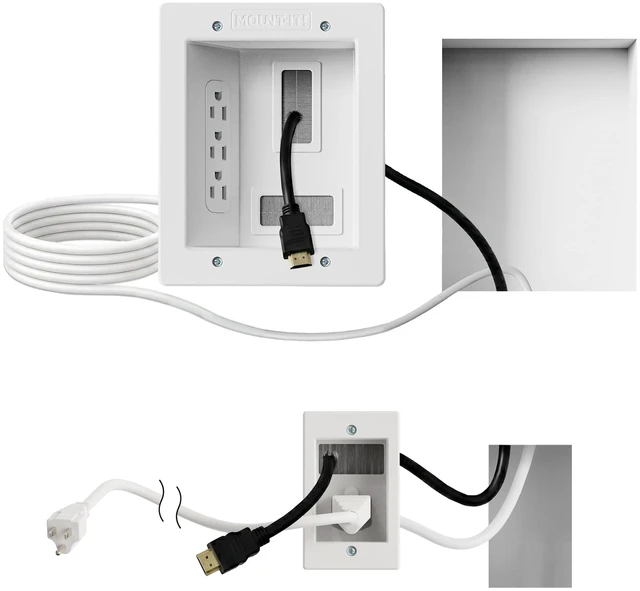 Main image of In-Wall TV Cable Management Kit with Power Triple Outlet, Male Wall Plug and 5ft External & 9ft Behind the Wall Cords, Hand Saw Easy, Safe Cable Management for TV and Home Theater Setups
