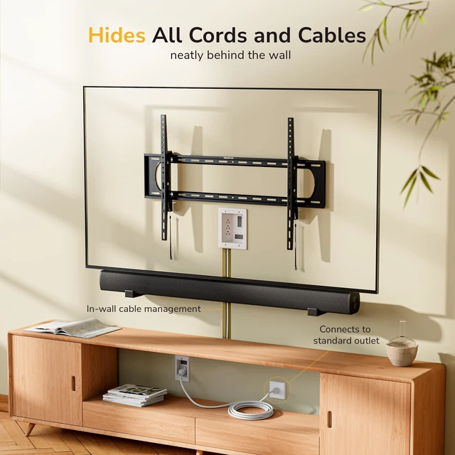 Alt view image 4 of 7 - In-Wall TV Cable Management Kit with Power Triple Outlet, Male Wall Plug and 5ft External & 9ft Behind the Wall Cords, Hand Saw Easy, Safe Cable Management for TV and Home Theater Setups