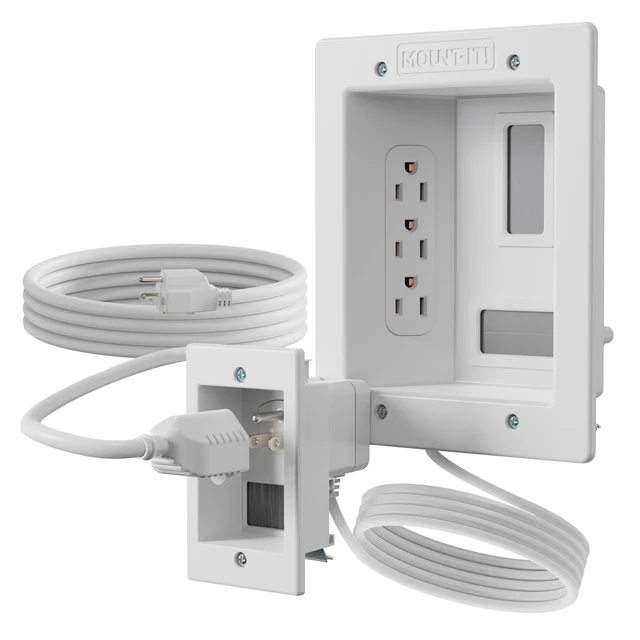 Alt view image 6 of 7 - In-Wall TV Cable Management Kit with Power Triple Outlet, Male Wall Plug and 5ft External & 9ft Behind the Wall Cords, Hand Saw Easy, Safe Cable Management for TV and Home Theater Setups