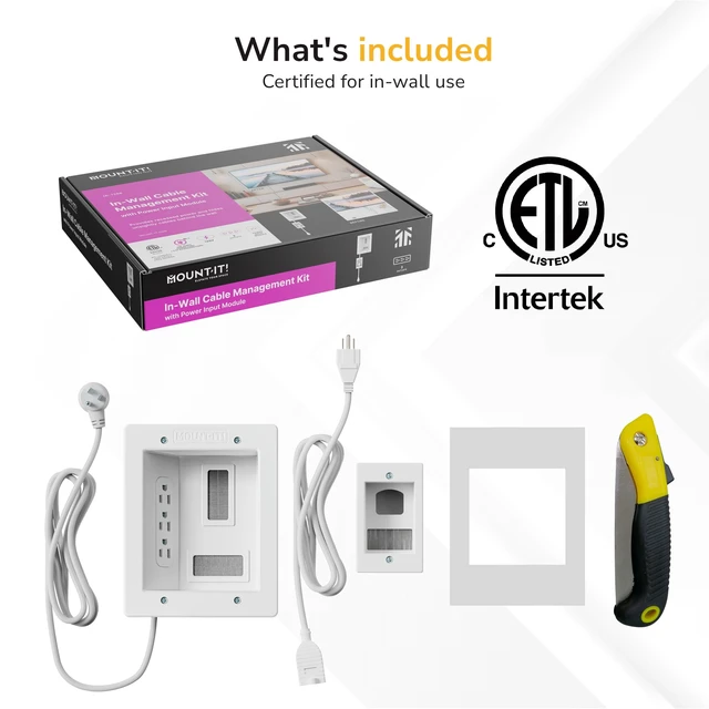 Alt view image 5 of 7 - In-Wall TV Cable Management Kit with Power Triple Outlet, Male Wall Plug and 5ft External & 9ft Behind the Wall Cords, Hand Saw Easy, Safe Cable Management for TV and Home Theater Setups