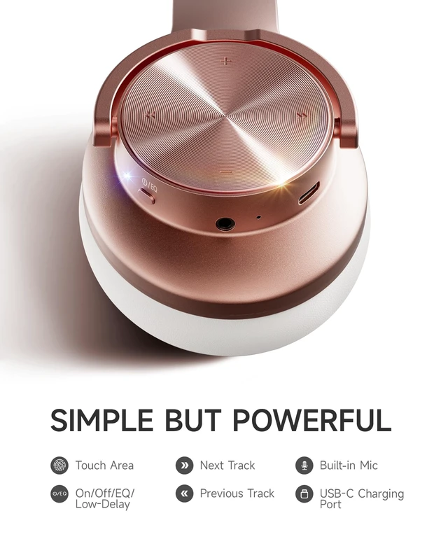 Alt view image 7 of 7 - B8 Wireless Bluetooth Headphones, 120H Playtime, 3EQ Modes, Rose Gold Over-Ear, Built-in Microphone, Multipoint Connection, Foldable, Button & Touch Controls, for Travel Home Office Phone PC