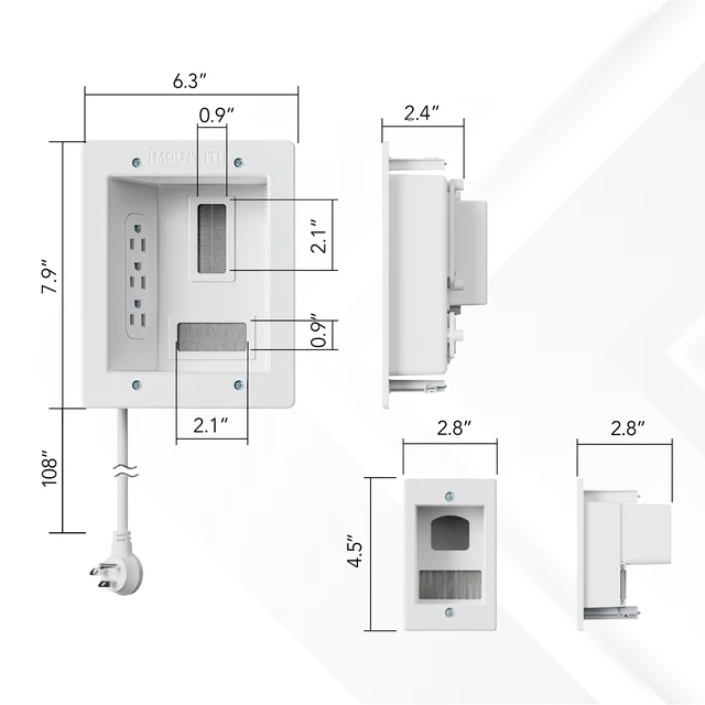 Alt view image 7 of 7 - In-Wall TV Cable Management Kit with Power Triple Outlet, Male Wall Plug and 5ft External & 9ft Behind the Wall Cords, Hand Saw Easy, Safe Cable Management for TV and Home Theater Setups