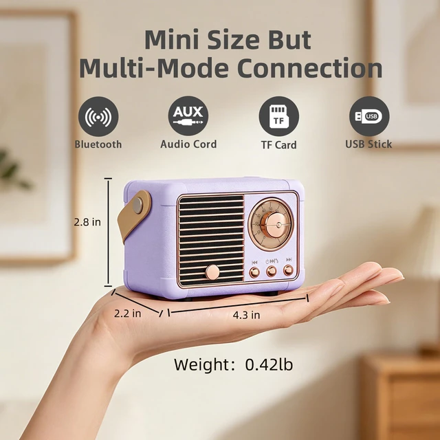 Alt view image 3 of 7 - Retro Bluetooth Speaker, Gifts for Teen Girls Women, Purple Decor Portable Speaker Bluetooth, Birthday Gifts for Girls Women,Purple Desk Accessories, Vintage Decor for Home, Bedroom, Office