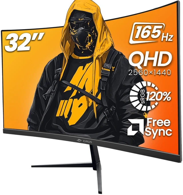 Main image of 32" 2K QHD 165Hz Curved Gaming Monitor, FreeSync, HDMI/DP, Black VA Panel With 120%sRGB Color, Low Blue Light, 1800R Curve and 100 x 100mm Wall Mount For Gaming, Video Editing and Work