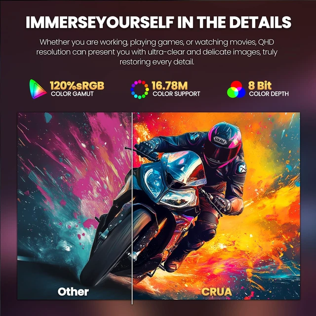 Alt view image 5 of 7 - 32" 2K QHD 165Hz Curved Gaming Monitor, FreeSync, HDMI/DP, Black VA Panel With 120%sRGB Color, Low Blue Light, 1800R Curve and 100 x 100mm Wall Mount For Gaming, Video Editing and Work
