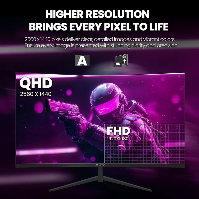 Alt view image 4 of 7 - 32" 2K QHD 165Hz Curved Gaming Monitor, FreeSync, HDMI/DP, Black VA Panel With 120%sRGB Color, Low Blue Light, 1800R Curve and 100 x 100mm Wall Mount For Gaming, Video Editing and Work