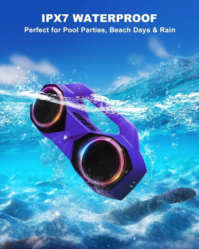 Alt view image 3 of 7 - Bluetooth Speaker Outdoor Loud: 80W(Peak) with Bass, Portable Wireless Speaker with IPX7 Waterproof, 20H Playtime, RGB Lights, TWS for Outside, Beach, Work (Purple)