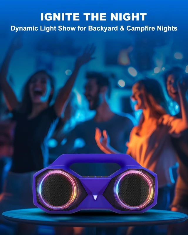 Alt view image 6 of 7 - Bluetooth Speaker Outdoor Loud: 80W(Peak) with Bass, Portable Wireless Speaker with IPX7 Waterproof, 20H Playtime, RGB Lights, TWS for Outside, Beach, Work (Purple)