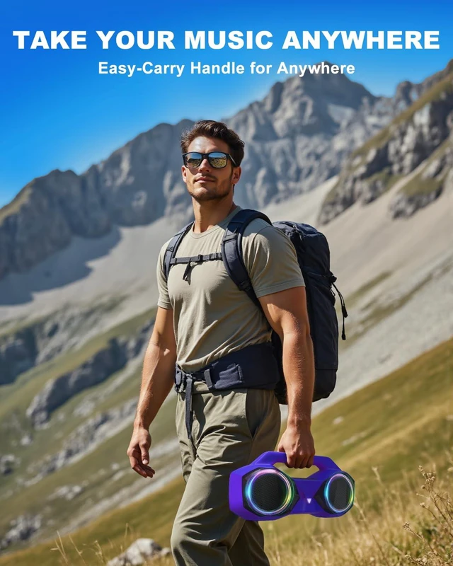 Alt view image 5 of 7 - Bluetooth Speaker Outdoor Loud: 80W(Peak) with Bass, Portable Wireless Speaker with IPX7 Waterproof, 20H Playtime, RGB Lights, TWS for Outside, Beach, Work (Purple)