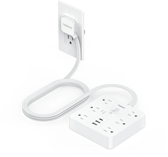 Main image of Surge Protector Power Strip, 5Ft Flat Plug Extension Cord, White 6 Outlets and 4 USB Ports (2 USB C), 1700 Joules Surge Protection, Outlet Extender for Home, Office, Dorm Room Essentials