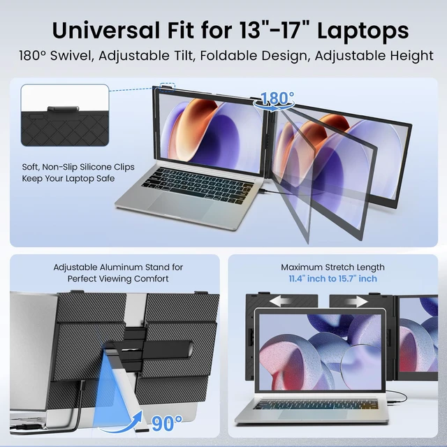 Alt view image 4 of 7 - Laptop Screen Extender, 14 FHD 1080P Portable Monitor for Laptop, 1.4lbs Ultra-Light Dual Monitor, USB-C Plug & Play Travel Monitor Extender for 13-17 Windows/Mac/Android/Chrome