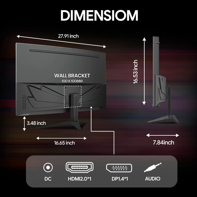 Alt view image 6 of 7 - 32" FHD 1080P 240Hz Curved Gaming Monitor, 1800R, AMD FreeSync, Black VA Screen, 120%sRGB, 3500:1, Low Blue Light, HDMI 2.0/DP 1.4 and 100x100mm Wall Mount For PC Gaming, Streaming and Work
