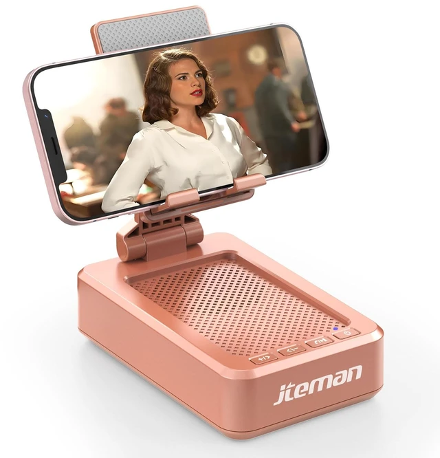 Main image of Bluetooth Speaker with Cell Phone Stand,Gifts for Men Tech Gadgets Big Sound & Clear Bass, Wireless Audio Speaker Stand for iPhone/Android, Foldable Adjustable Phone Holder for Home Office