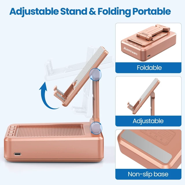 Alt view image 6 of 7 - Bluetooth Speaker with Cell Phone Stand,Gifts for Men Tech Gadgets Big Sound & Clear Bass, Wireless Audio Speaker Stand for iPhone/Android, Foldable Adjustable Phone Holder for Home Office