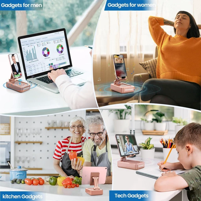 Alt view image 3 of 7 - Bluetooth Speaker with Cell Phone Stand,Gifts for Men Tech Gadgets Big Sound & Clear Bass, Wireless Audio Speaker Stand for iPhone/Android, Foldable Adjustable Phone Holder for Home Office