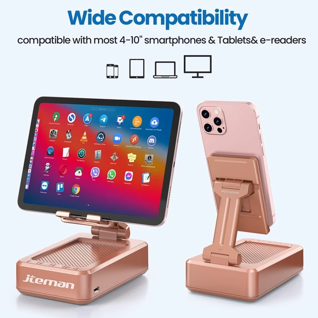Alt view image 4 of 7 - Bluetooth Speaker with Cell Phone Stand,Gifts for Men Tech Gadgets Big Sound & Clear Bass, Wireless Audio Speaker Stand for iPhone/Android, Foldable Adjustable Phone Holder for Home Office