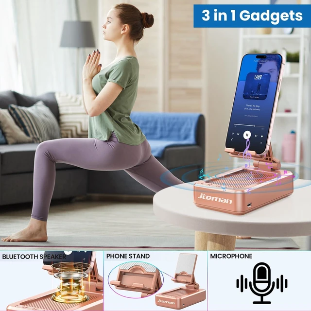 Alt view image 2 of 7 - Bluetooth Speaker with Cell Phone Stand,Gifts for Men Tech Gadgets Big Sound & Clear Bass, Wireless Audio Speaker Stand for iPhone/Android, Foldable Adjustable Phone Holder for Home Office