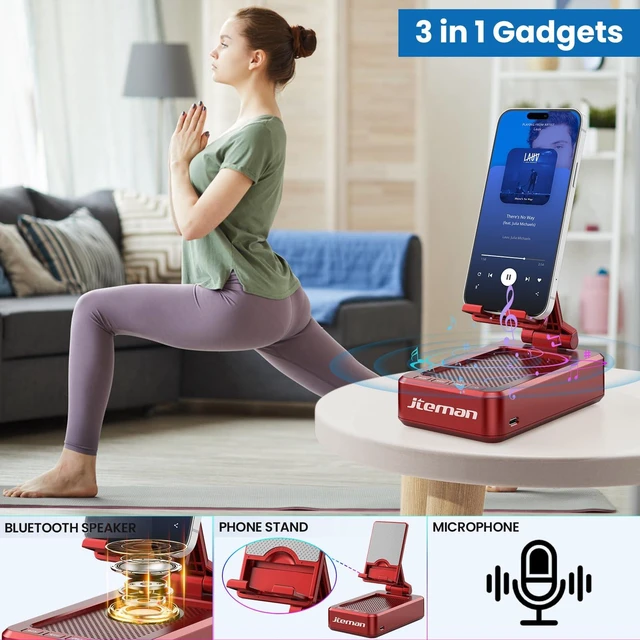 Alt view image 2 of 7 - Bluetooth Speaker with Cell Phone Stand,Gifts for Men Tech Gadgets Big Sound & Clear Bass, Wireless Audio Speaker Stand for iPhone/Android, Foldable Adjustable Phone Holder for Home Office