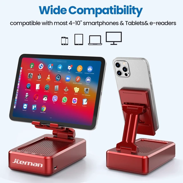 Alt view image 4 of 7 - Bluetooth Speaker with Cell Phone Stand,Gifts for Men Tech Gadgets Big Sound & Clear Bass, Wireless Audio Speaker Stand for iPhone/Android, Foldable Adjustable Phone Holder for Home Office