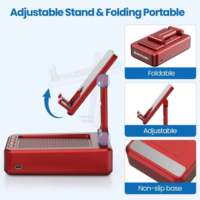 Alt view image 6 of 7 - Bluetooth Speaker with Cell Phone Stand,Gifts for Men Tech Gadgets Big Sound & Clear Bass, Wireless Audio Speaker Stand for iPhone/Android, Foldable Adjustable Phone Holder for Home Office