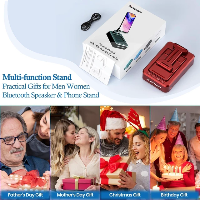 Alt view image 7 of 7 - Bluetooth Speaker with Cell Phone Stand,Gifts for Men Tech Gadgets Big Sound & Clear Bass, Wireless Audio Speaker Stand for iPhone/Android, Foldable Adjustable Phone Holder for Home Office
