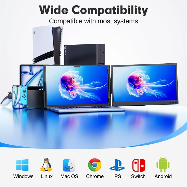 Alt view image 6 of 7 - 14.2" Laptop Screen Extender, Ultra-Thin & Ultra-Portable Dual Portable Monitor with 1080P FHD IPS, USB-C/HDMI Plug-Play Second Monitor fit 13-17'' Laptops (Win/Mac/Chrome/Android)