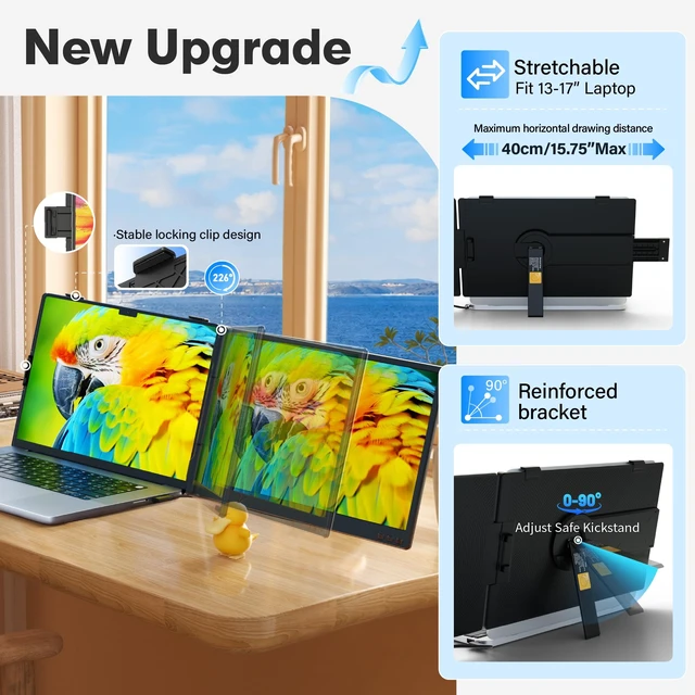 Alt view image 5 of 7 - 14.2" Laptop Screen Extender, Ultra-Thin & Ultra-Portable Dual Portable Monitor with 1080P FHD IPS, USB-C/HDMI Plug-Play Second Monitor fit 13-17'' Laptops (Win/Mac/Chrome/Android)
