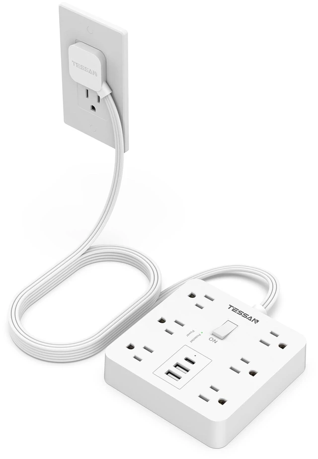 Main image of Surge Protector Power Strip, 10Ft Flat Plug Extension Cord, White 6 Outlets and 4 USB Ports (2 USB C), 1700 Joules Surge Protection, Outlet Extender for Home, Office, Dorm Room Essentials