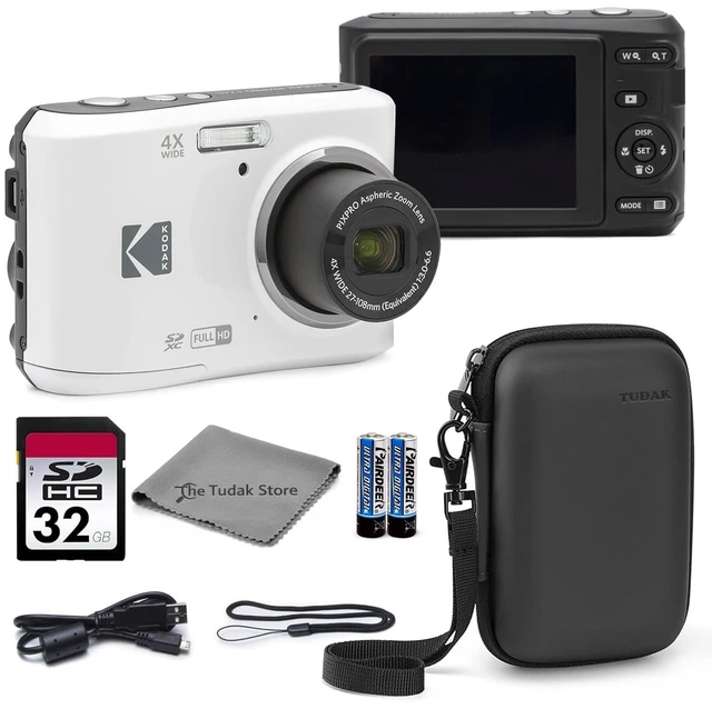 Main image of PIXPRO FZ45 Digital Camera White, 16MP Point & Shoot with 4X Optical Zoom, 27mm Wide Angle, 2.7 Inch LCD, 1080p Video Bundle with Tudak Compatible Camera Case 32GB SD Card, & Microfiber Cloth
