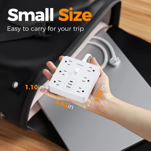 Alt view image 6 of 7 - Surge Protector Power Strip, 10Ft Flat Plug Extension Cord, White 6 Outlets and 4 USB Ports (2 USB C), 1700 Joules Surge Protection, Outlet Extender for Home, Office, Dorm Room Essentials