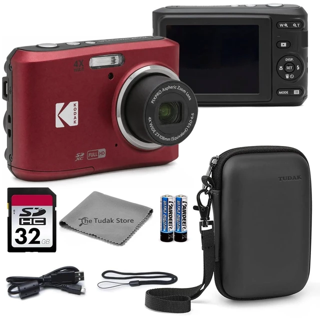 Main image of PIXPRO FZ45 Digital Camera Red, 16MP Point & Shoot with 4X Optical Zoom, 27mm Wide Angle, 2.7 Inch LCD, 1080p Video Bundle with Tudak Compatible Camera Case 32GB SD Card, & Microfiber Cloth