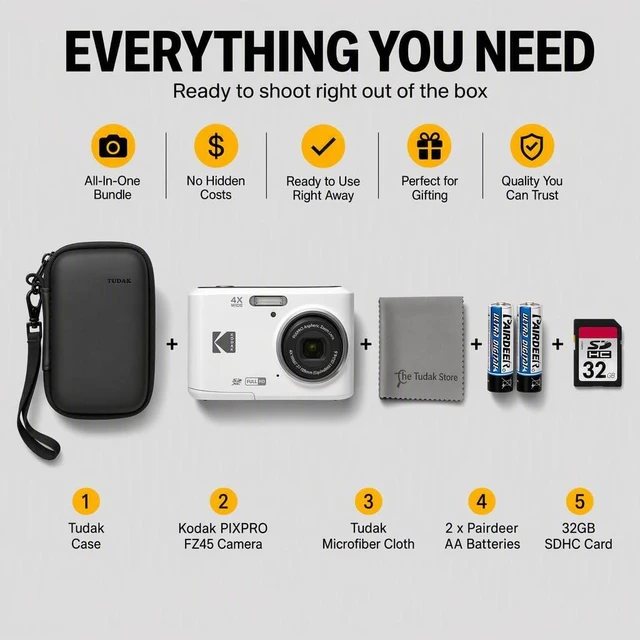 Alt view image 4 of 7 - PIXPRO FZ45 Digital Camera White, 16MP Point & Shoot with 4X Optical Zoom, 27mm Wide Angle, 2.7 Inch LCD, 1080p Video Bundle with Tudak Compatible Camera Case 32GB SD Card, & Microfiber Cloth