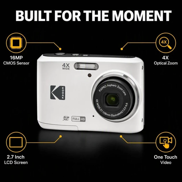 Alt view image 3 of 7 - PIXPRO FZ45 Digital Camera White, 16MP Point & Shoot with 4X Optical Zoom, 27mm Wide Angle, 2.7 Inch LCD, 1080p Video Bundle with Tudak Compatible Camera Case 32GB SD Card, & Microfiber Cloth