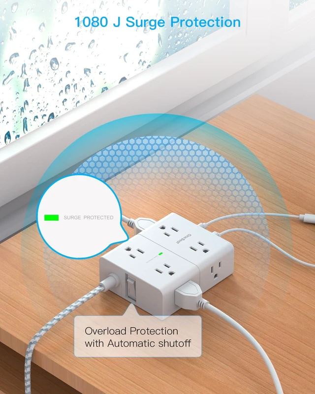 Alt view image 7 of 7 - Extension Cord 10 Ft, Surge Protector Power Strip 10 Ft Long Cord 8 Outlets 4 USB Ports(2 USB C) Flat Plug Power Strip, 10Ft Braided Long Power Strip, Home Office College Dorm Room Essentials