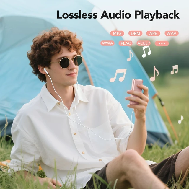 Alt view image 2 of 7 - A02S 16GB MP3 Player, 65 Hours Playback Music Player, Rose Gold Lossless Sound, Supports up to 128GB