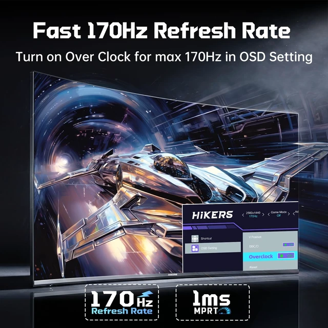 Alt view image 3 of 7 - 27 Inch Curved Monitor 170Hz 144Hz, 2K 1440P Computer Gaming Monitor HDMI 2.1×2 DP 1.4×1, AI CrossHair Fast VA 4000:1 Contrast, for FPS Games and Work (G27H1Q, Includes One HDMI 2.1 Cable)