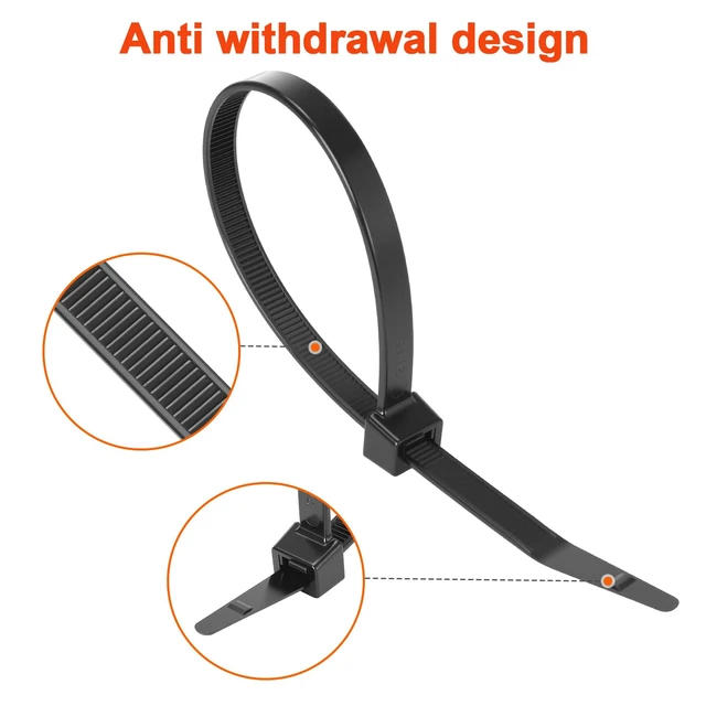 Alt view image 2 of 7 - Zip Ties Heavy Duty 14 inch 200 LBS Tensile Strength Cable Ties Extra Large Wire Ties Adjustable Nylon Tie Wraps for Indoor Outdoor Patented Design100 Pack Black