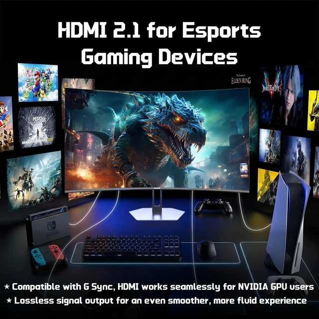 Alt view image 5 of 7 - 27 Inch Curved Monitor 170Hz 144Hz, 2K 1440P Computer Gaming Monitor HDMI 2.1×2 DP 1.4×1, AI CrossHair Fast VA 4000:1 Contrast, for FPS Games and Work (G27H1Q, Includes One HDMI 2.1 Cable)