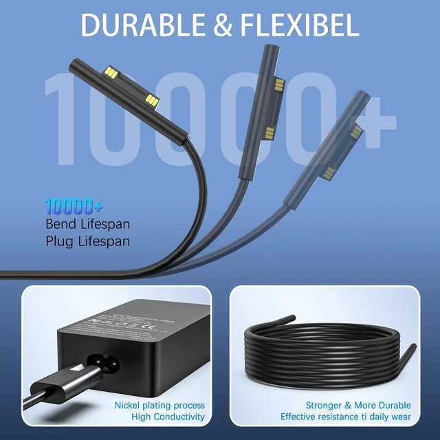 Alt view image 7 of 7 - 127W Surface Book Charger Compatible with Microsoft Surface Book 3 2 1, Surface Pro 10 9, 8, 7+, 7, 6, 5, 4, 3, X, Windows Surface Laptop/Go, Surface Laptop Studio 2, 1 Power Supply Cord