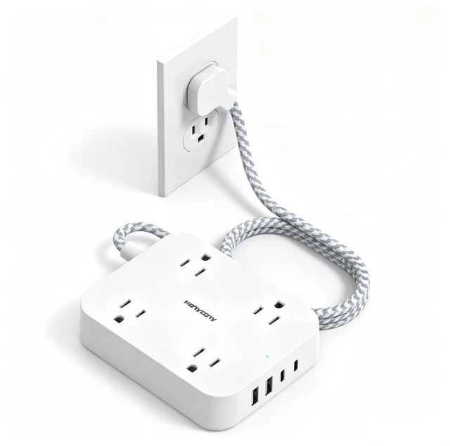 Main image of 3Ft Short Power Strip with 4 USB Ports(2 USB C), 4 Widely Spaced AC Outlets Cruise Ship Approved, Wall Mount Desk Charging Station for Office, School, Travel, Dorm Room Essentials, ETL Listed