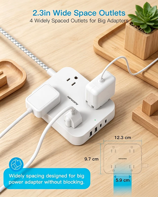 Alt view image 5 of 7 - 3Ft Short Power Strip with 4 USB Ports(2 USB C), 4 Widely Spaced AC Outlets Cruise Ship Approved, Wall Mount Desk Charging Station for Office, School, Travel, Dorm Room Essentials, ETL Listed