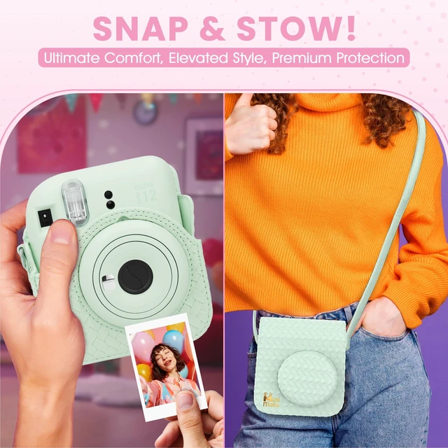 Alt view image 4 of 7 - Instax Mini 12 Instant Camera Mint Green + Minimate Custom Designed Case + Fuji Instax Film 10 Sheets & Photo Album