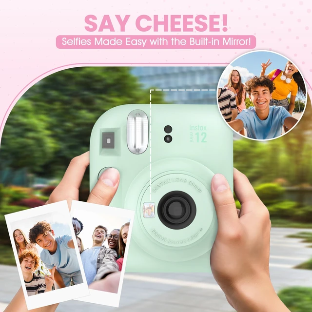 Alt view image 3 of 7 - Instax Mini 12 Instant Camera Mint Green + Minimate Custom Designed Case + Fuji Instax Film 10 Sheets & Photo Album