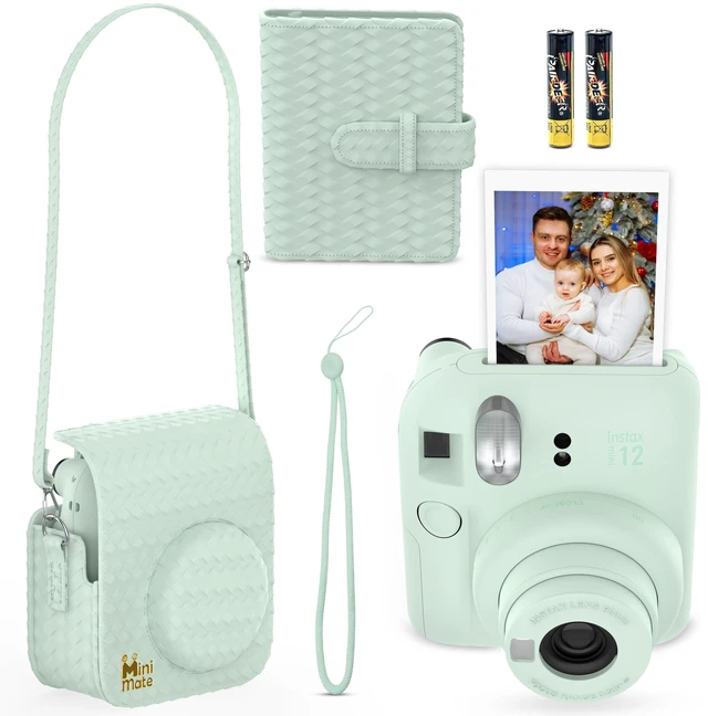 Alt view image 2 of 7 - Instax Mini 12 Instant Camera Mint Green + Minimate Custom Designed Case + Fuji Instax Film 10 Sheets & Photo Album